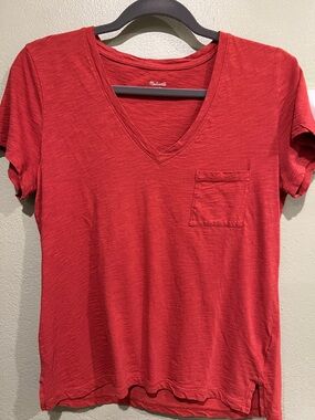 Madewell Red V-Neck Pocket Tee